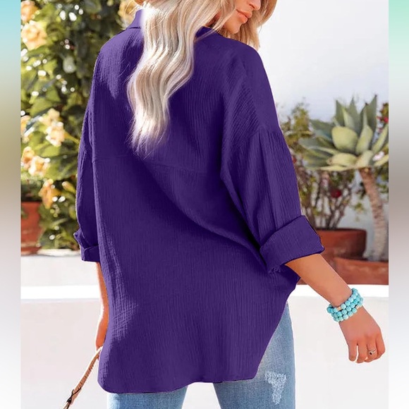 Oversized Button Down Shirts for Women Cotton Boyfriend Long Sleeve Work Blouse - Picture 5 of 6